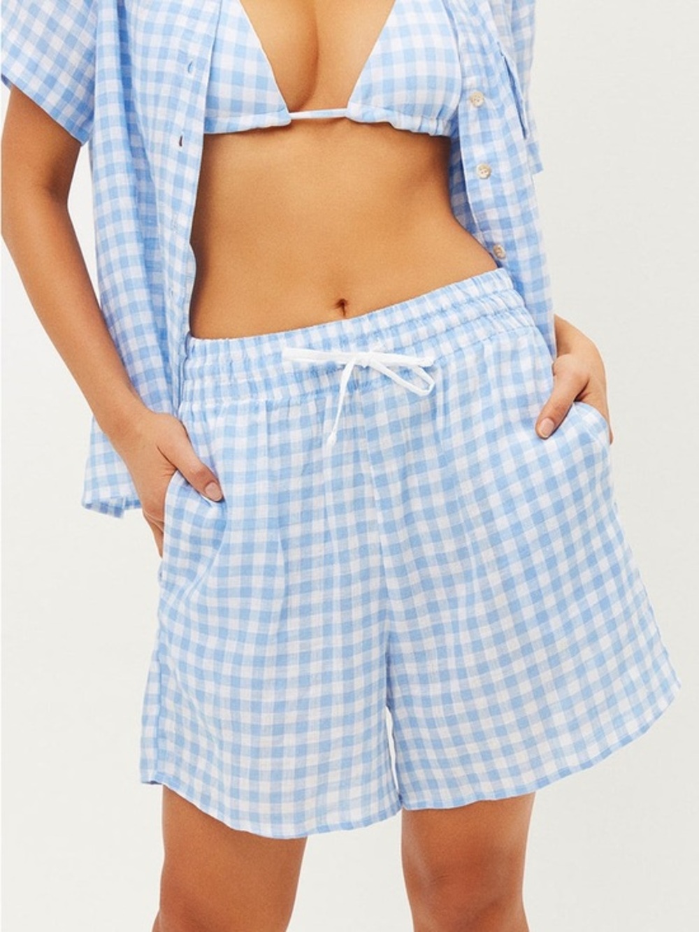 Frankies Bikinis Lou High Waist Gingham‎ Shorts in Bluebell Size XS